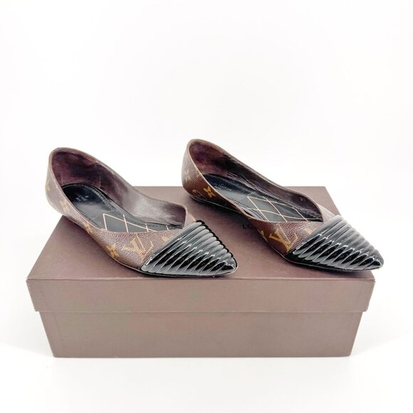 Louis Vuitton Monogram Ballet Flat EU 36.5 US 6.5 Brown Canvas Pointed Cap Toe - Picture 1 of 13